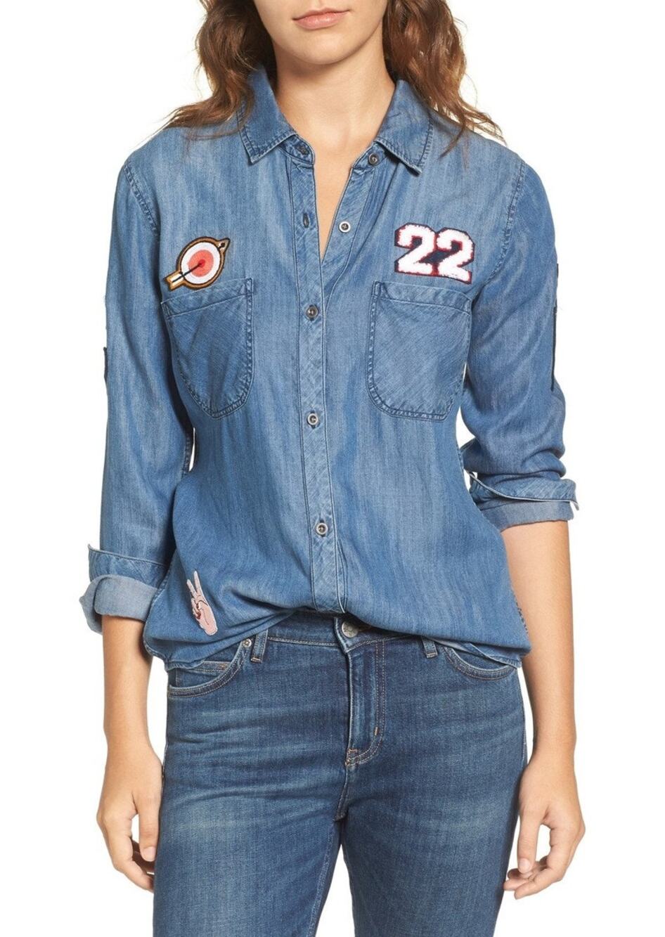 Rails Carter Patchwork Button Down Shirt Chambray Dark Vintage Size XS